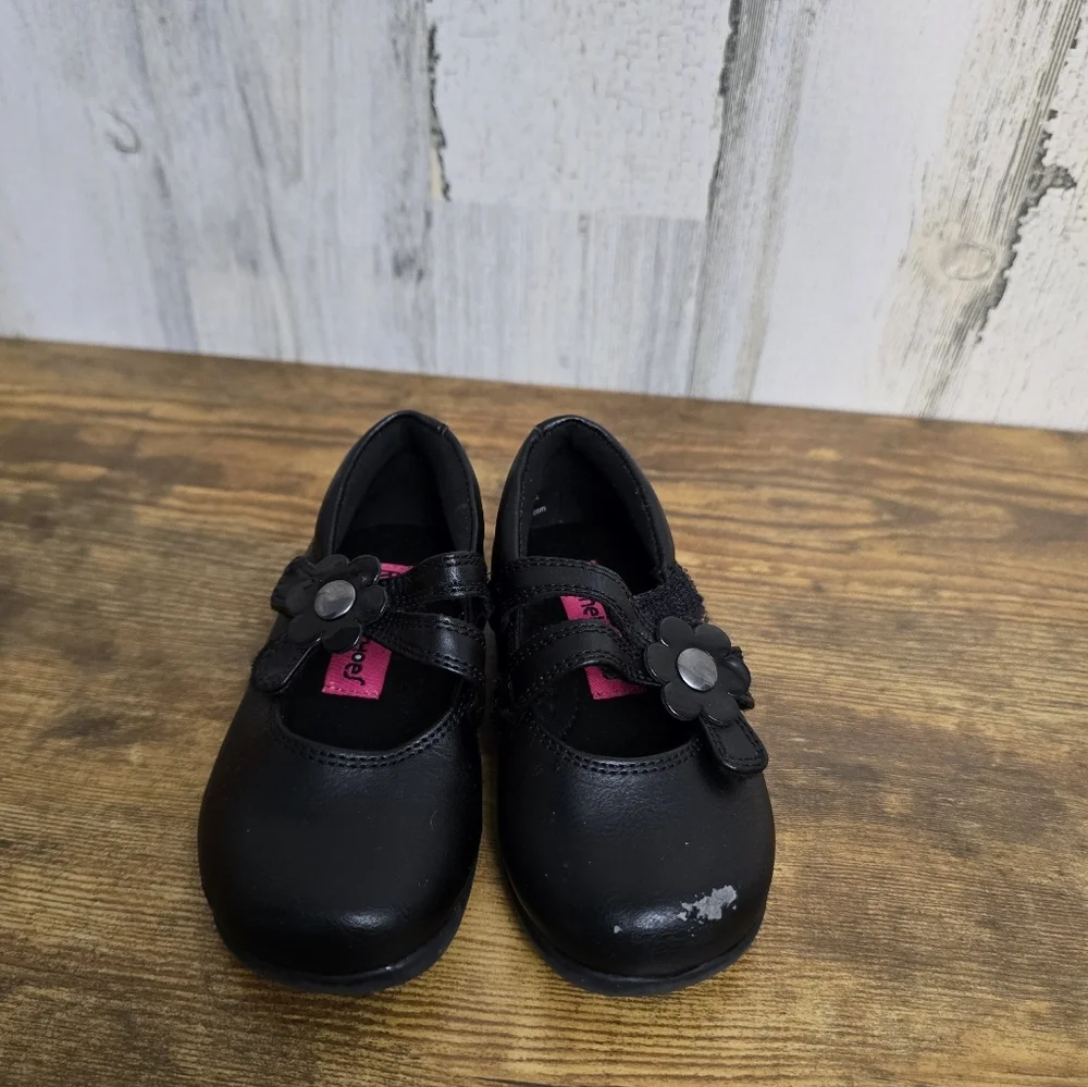 Rachel Shoes Black Kids Dress Shoes with Floral Accent Toddler Girls Size 6